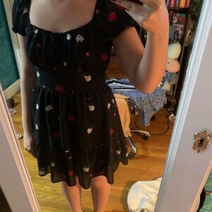 Francesca’s Black Dress with Red and White Floral Pattern